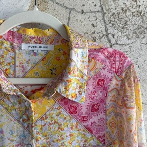 Cottagecore Bandana Paisley Button Up Blouse Patchwork Print Boho Western - Picture 2 of 8